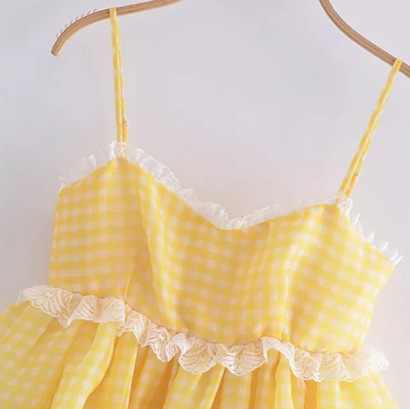 ❗SOLD OUT❗Organza Spaghetti Strap Puff Babydoll Dress - Picture 3 of 16